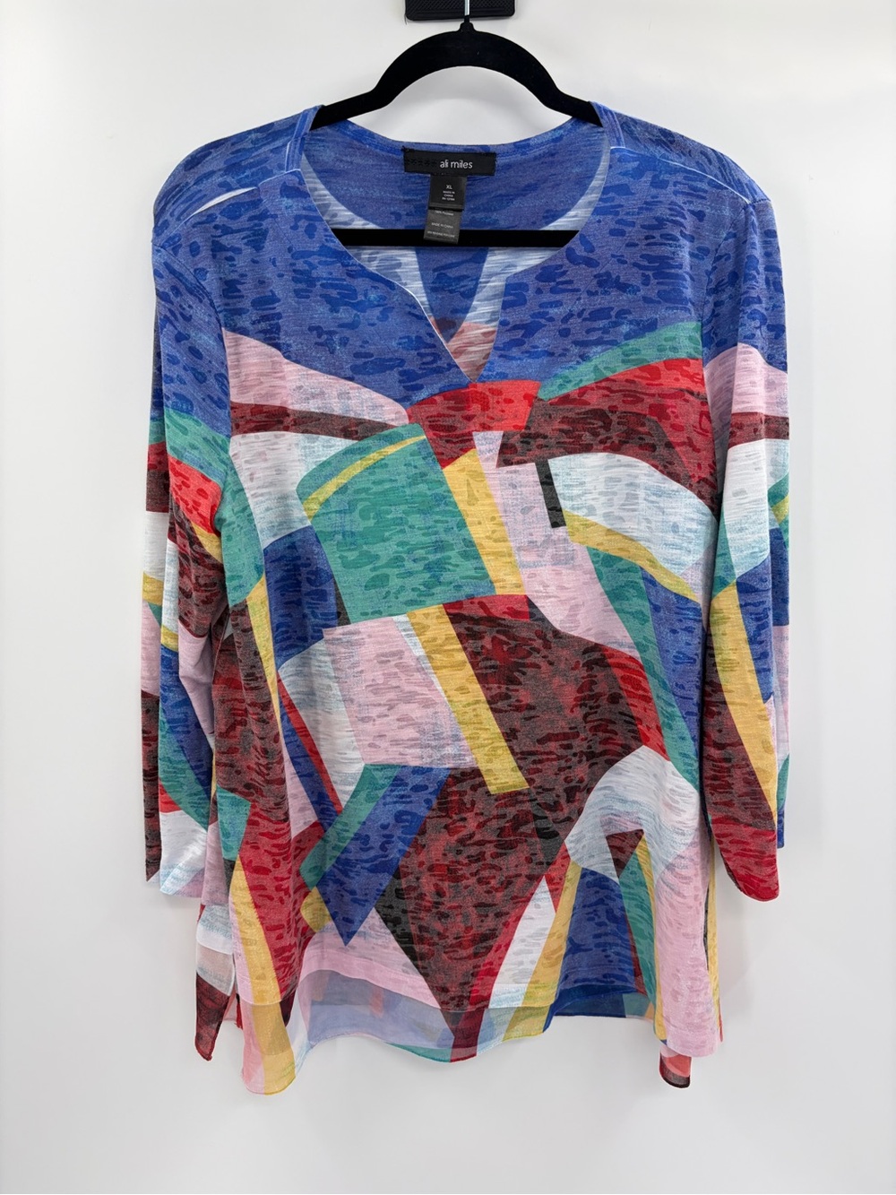 Ali Miles bohemian Wearable Art to Wear Artsy Blouse colorful Shirt Top size xl